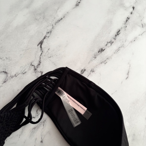 Victorias Secret Swim Black Strapless Bandeau Macrame Strappy Back Bikini Top S - Picture 5 of 5